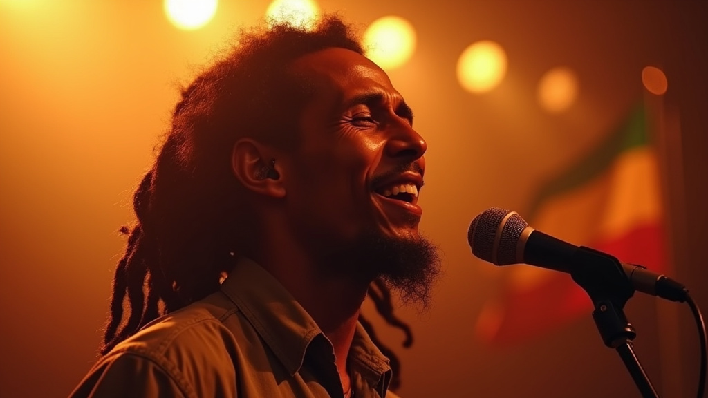 Bob Marley en concert sous les lumières de la scène