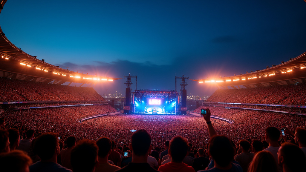 Foule de fans devant l'Orange Vélodrome lors d'un concert de Jul