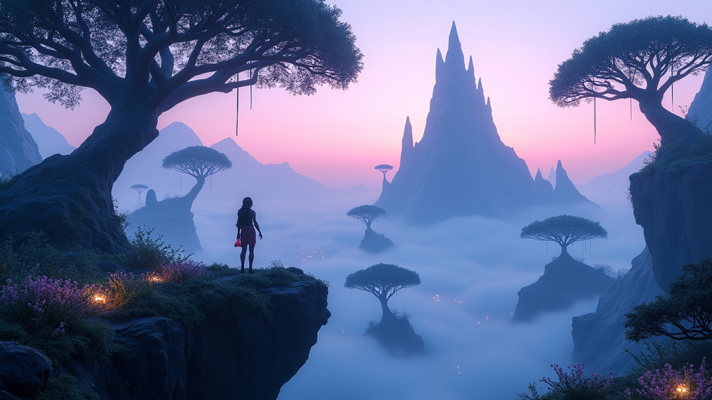 Paysage volcanique de Pandora avec créatures volantes