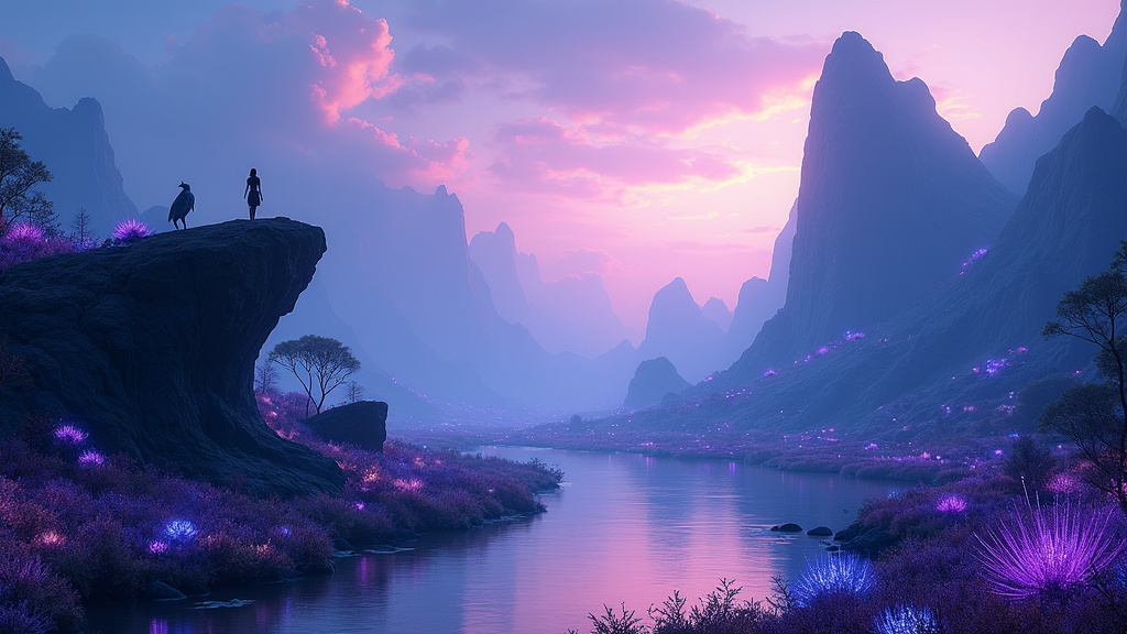 Jake Sully dans son avatar Na'vi dans la forêt bioluminescente de Pandora