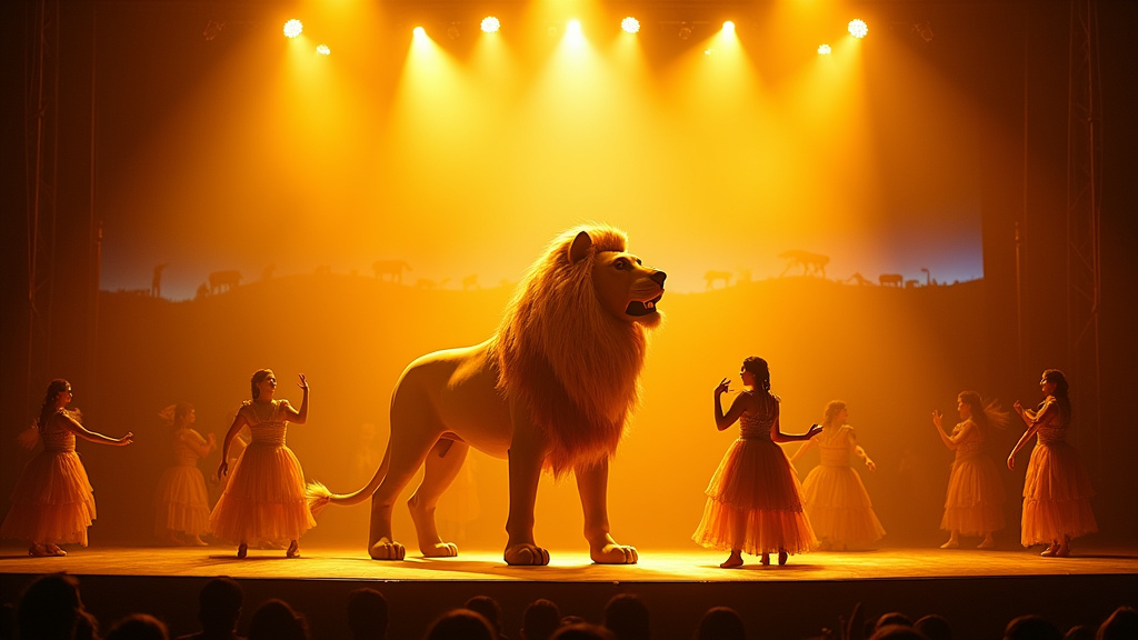 Détail des costumes et marionnettes utilisés dans la comédie musicale Le Roi Lion